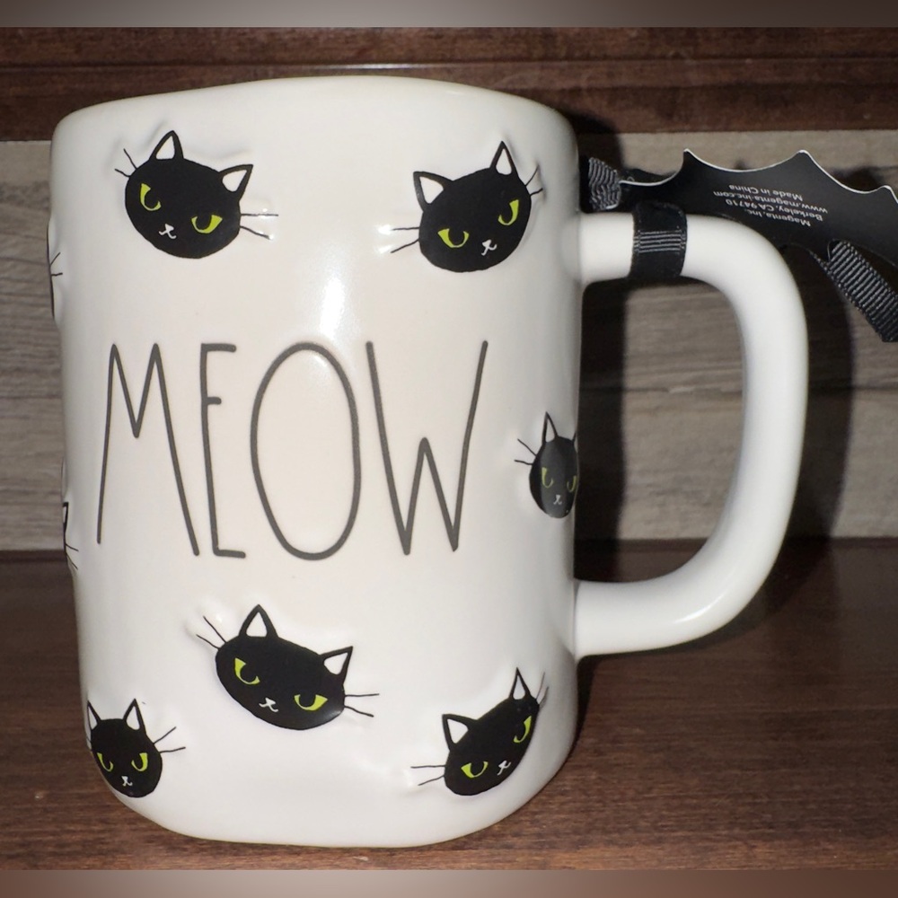 Cute 🥰 Artisan Collection Halloween Mug “MEOW” & Black Cat 🐈⬛ Faces by Rae Dunn